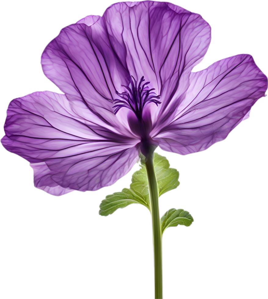 AI generated Violet flower. Close-up glowing translucent violet color flower. png