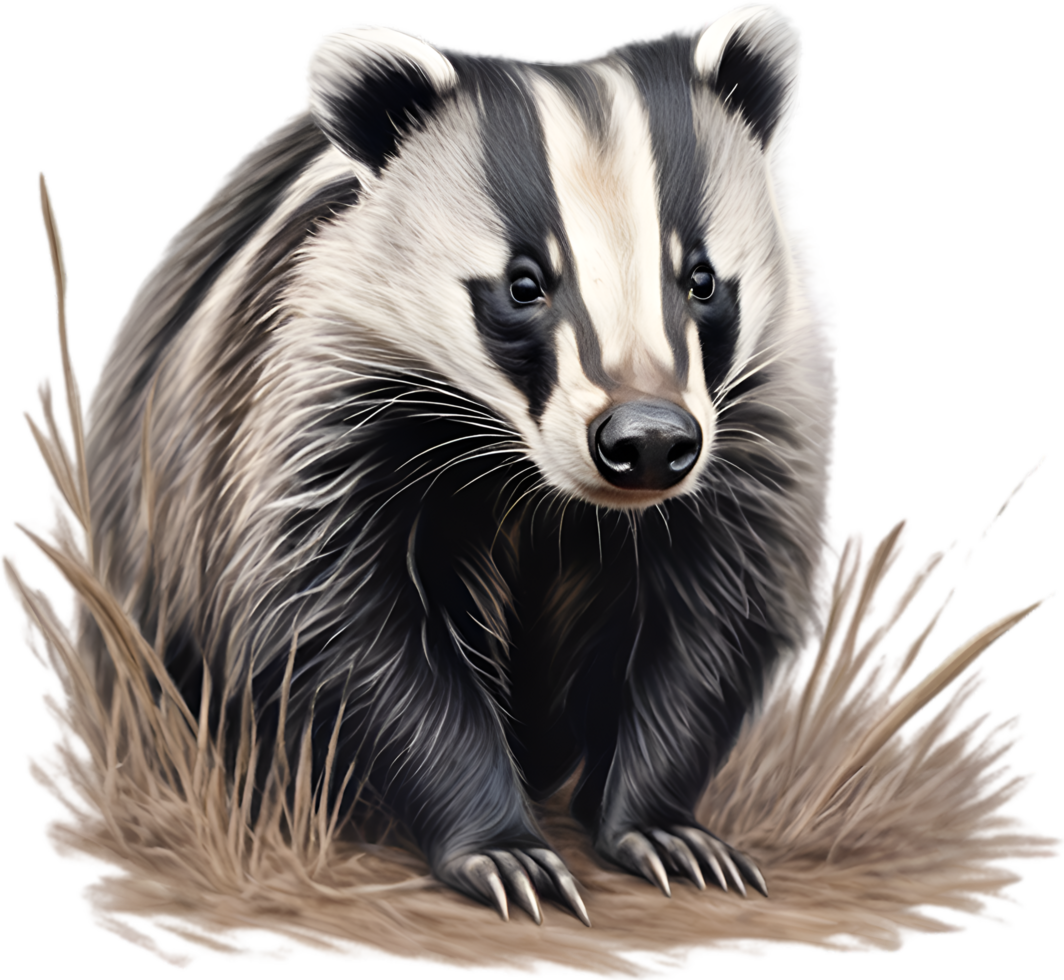 AI generated Badger. Close-up colored-pencil sketch of Badger, Meles meles. png