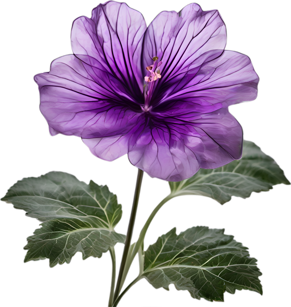 AI generated Violet flower. Close-up glowing translucent violet color flower. png