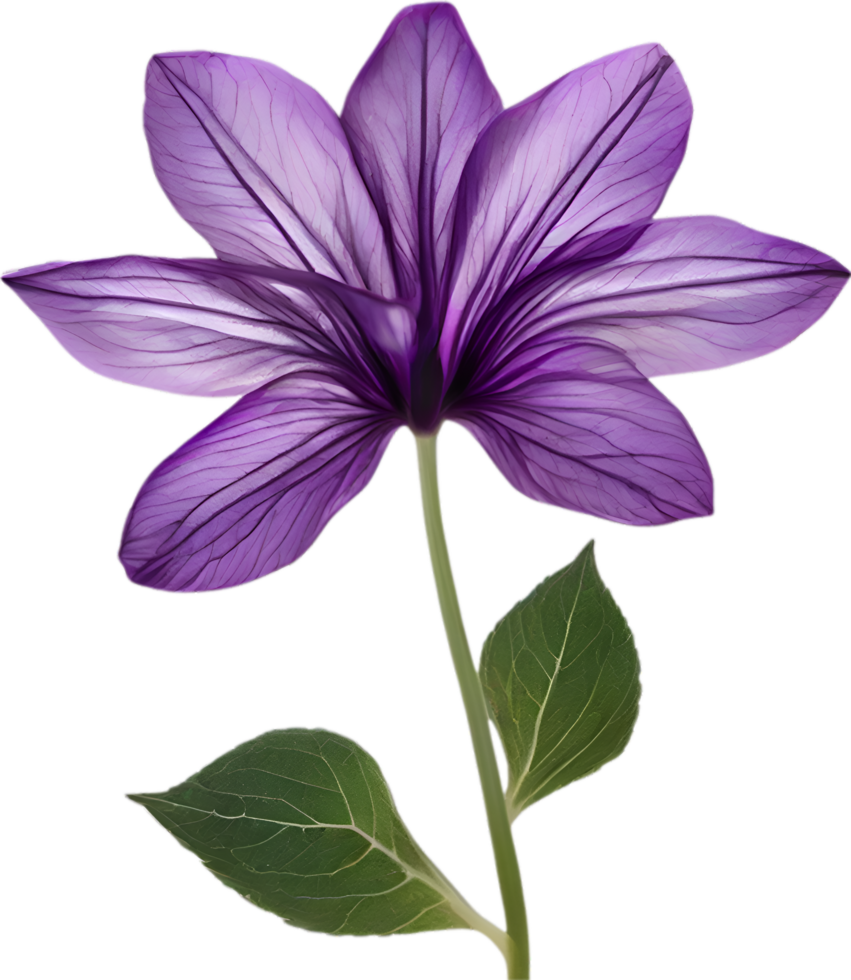AI generated Violet flower. Close-up glowing translucent violet color flower. png
