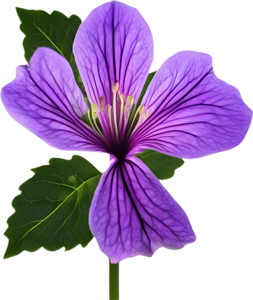 AI generated Violet flower. Close-up glowing translucent violet color flower. png