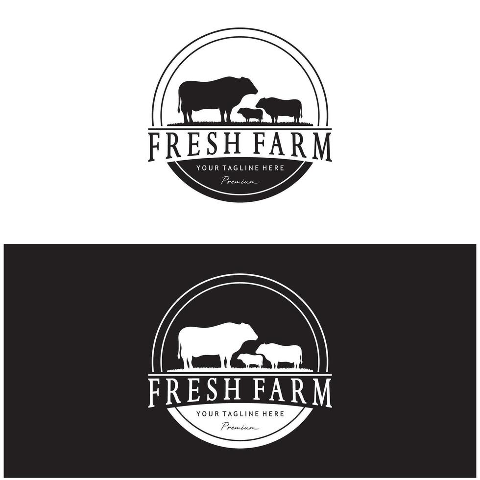 Clásico orgánico animal granja logo prima retro silueta para negocio, ganado, etiquetas y insignias vector