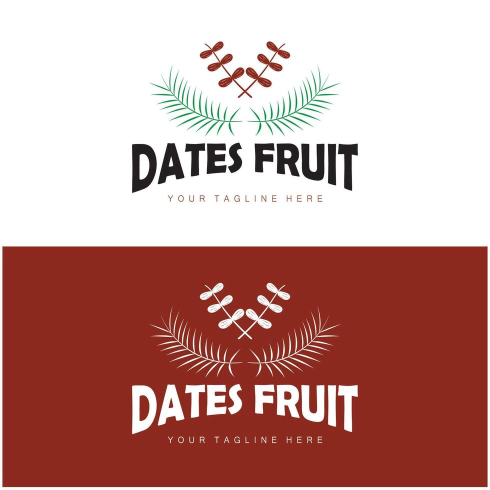 Date palm fruit plant logo design with leaves,seeds and date palm tree isolated background exotic organic plant. vector