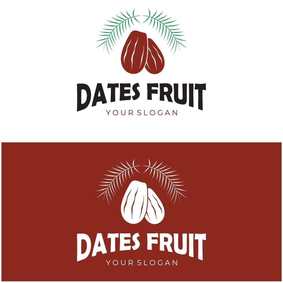 Date palm fruit plant logo design with leaves,seeds and date palm tree isolated background exotic organic plant. vector