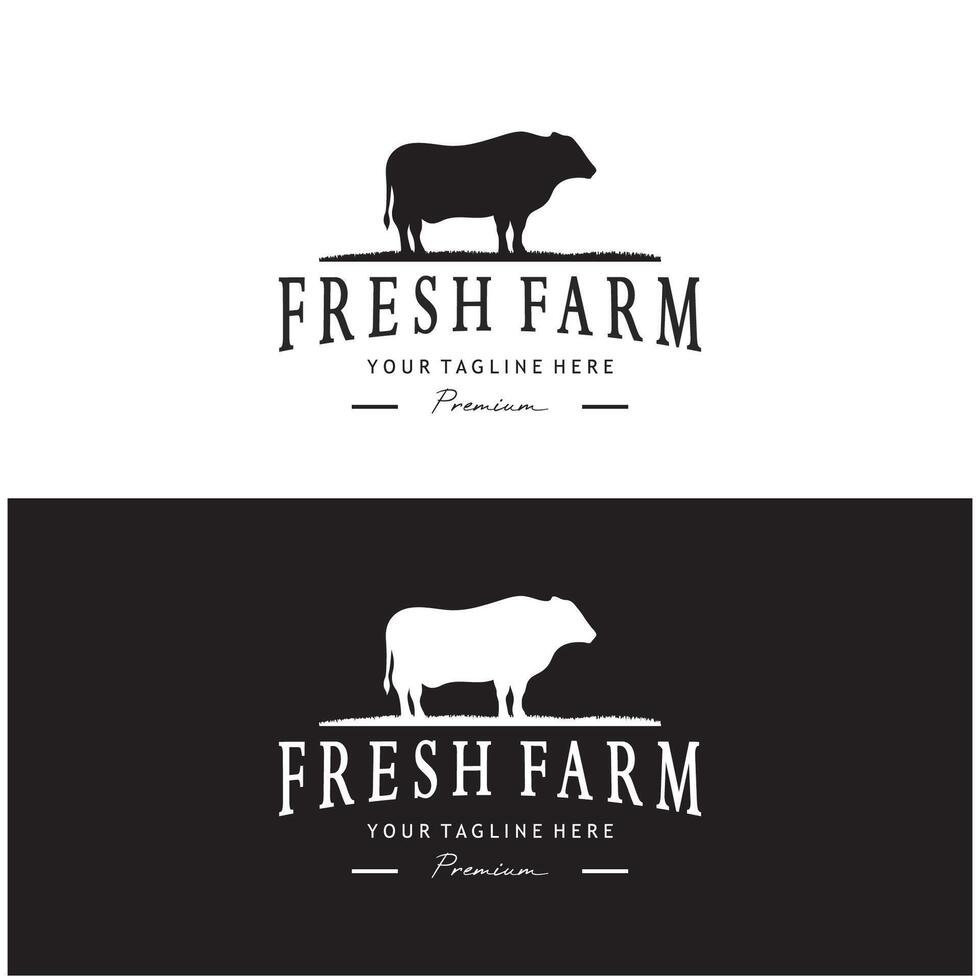 vintage organic animal farm logo premium retro  silhouette for business, livestock, labels and badges. vector