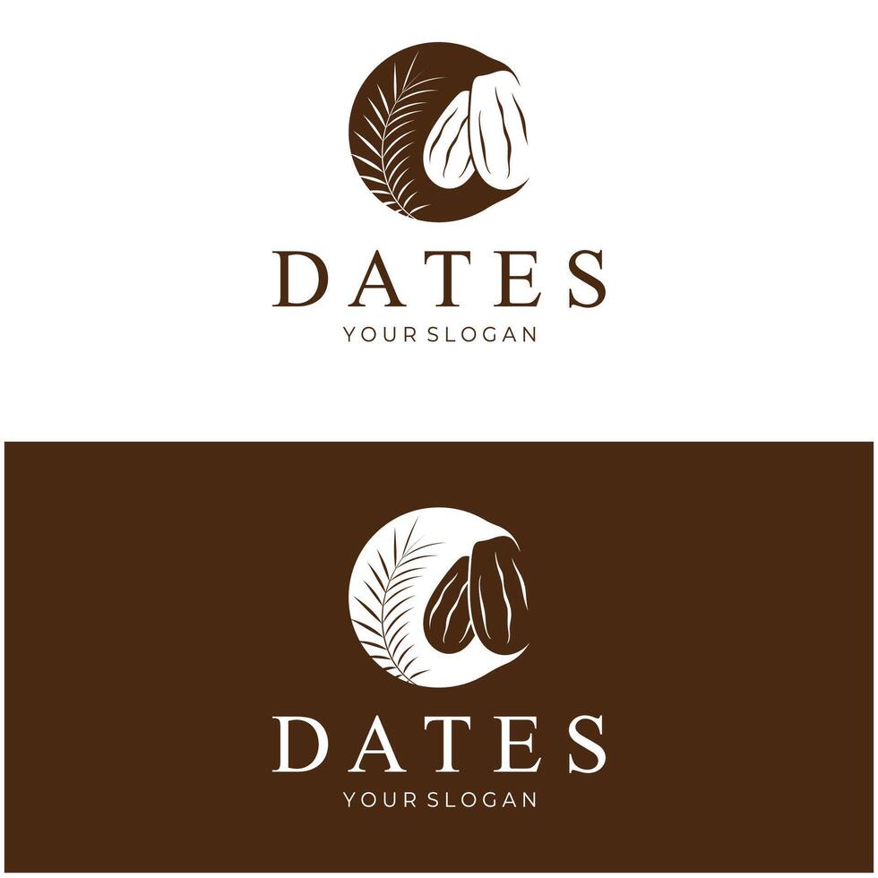 Date palm fruit plant logo design with leaves,seeds and date palm tree isolated background exotic organic plant. vector