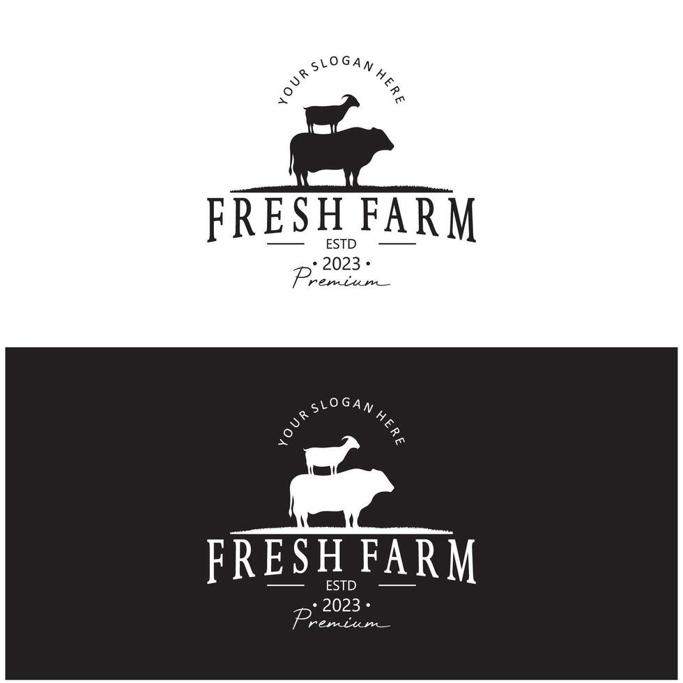 vintage organic animal farm logo premium retro  silhouette for business, livestock, labels and badges. vector