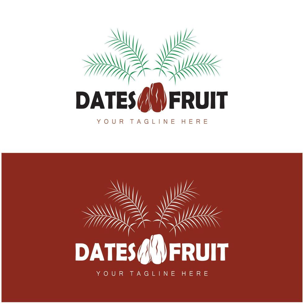 Date palm fruit plant logo design with leaves,seeds and date palm tree isolated background exotic organic plant. vector