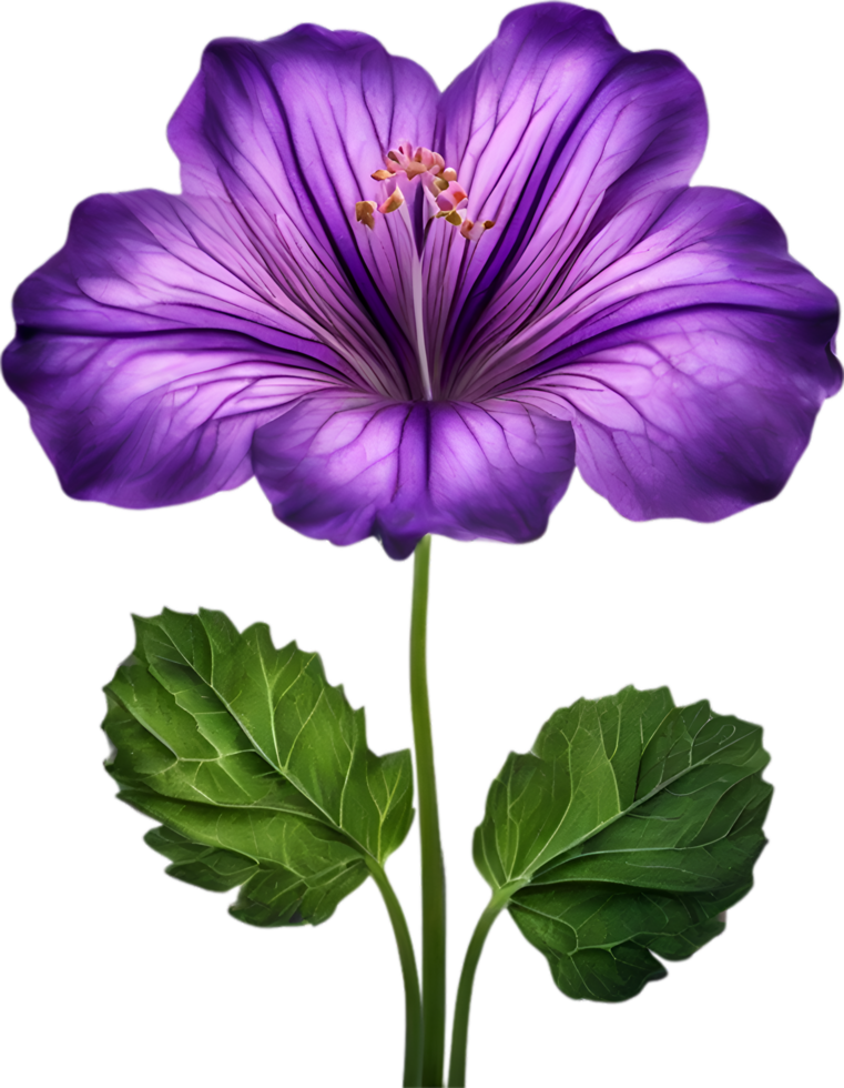 AI generated Violet flower. Close-up glowing translucent violet color flower. png