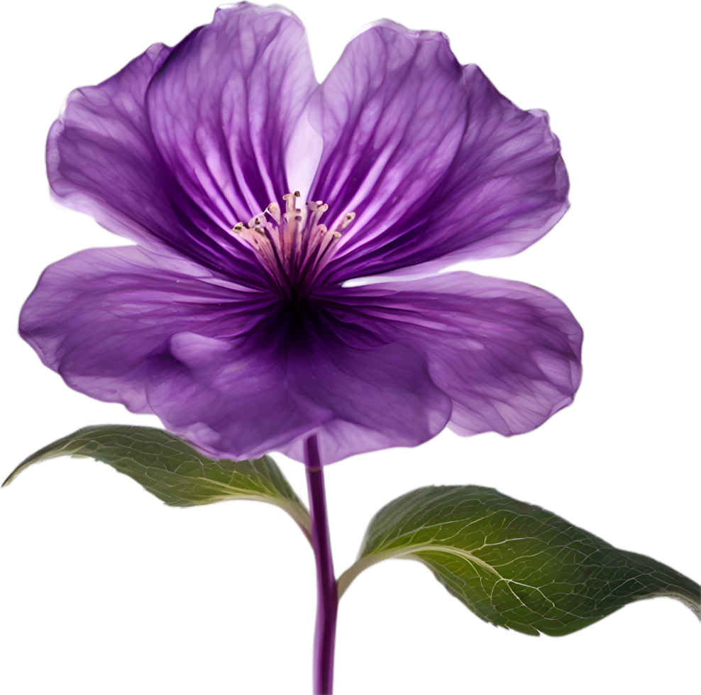 AI generated Violet flower. Close-up glowing translucent violet color flower. png