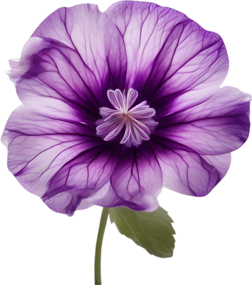 AI generated Violet flower. Close-up glowing translucent violet color flower. png