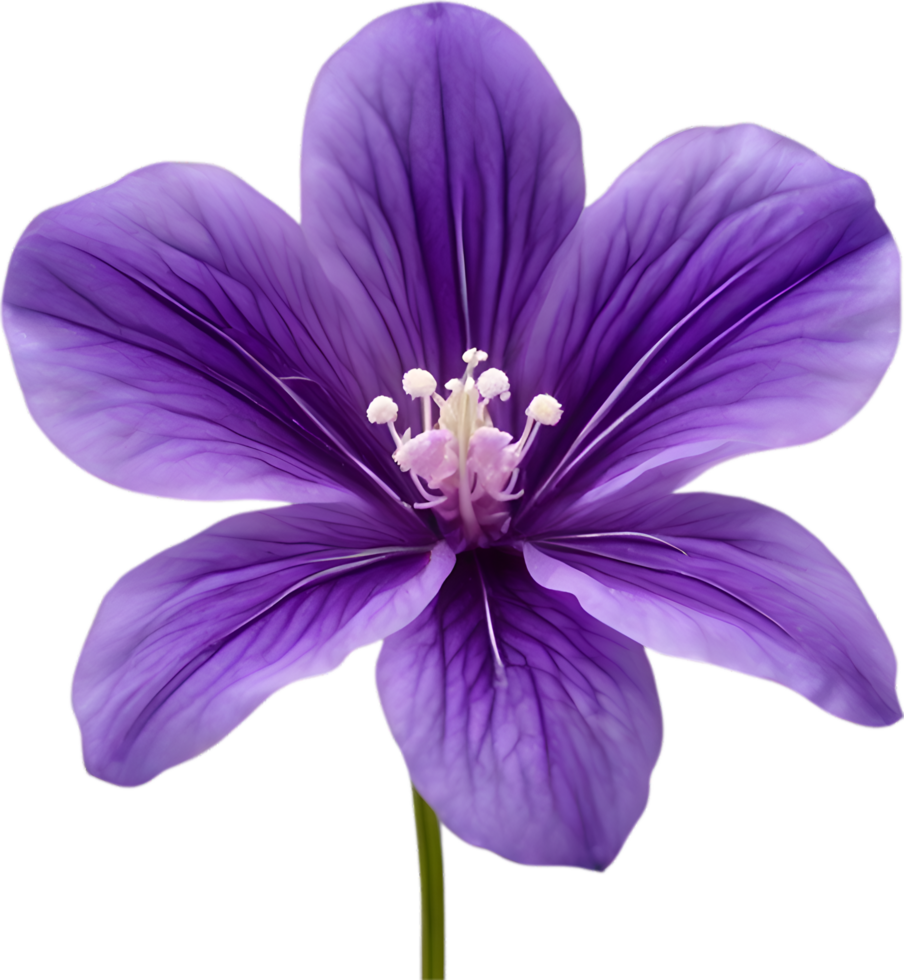 AI generated Violet flower. Close-up glowing translucent violet color flower. png