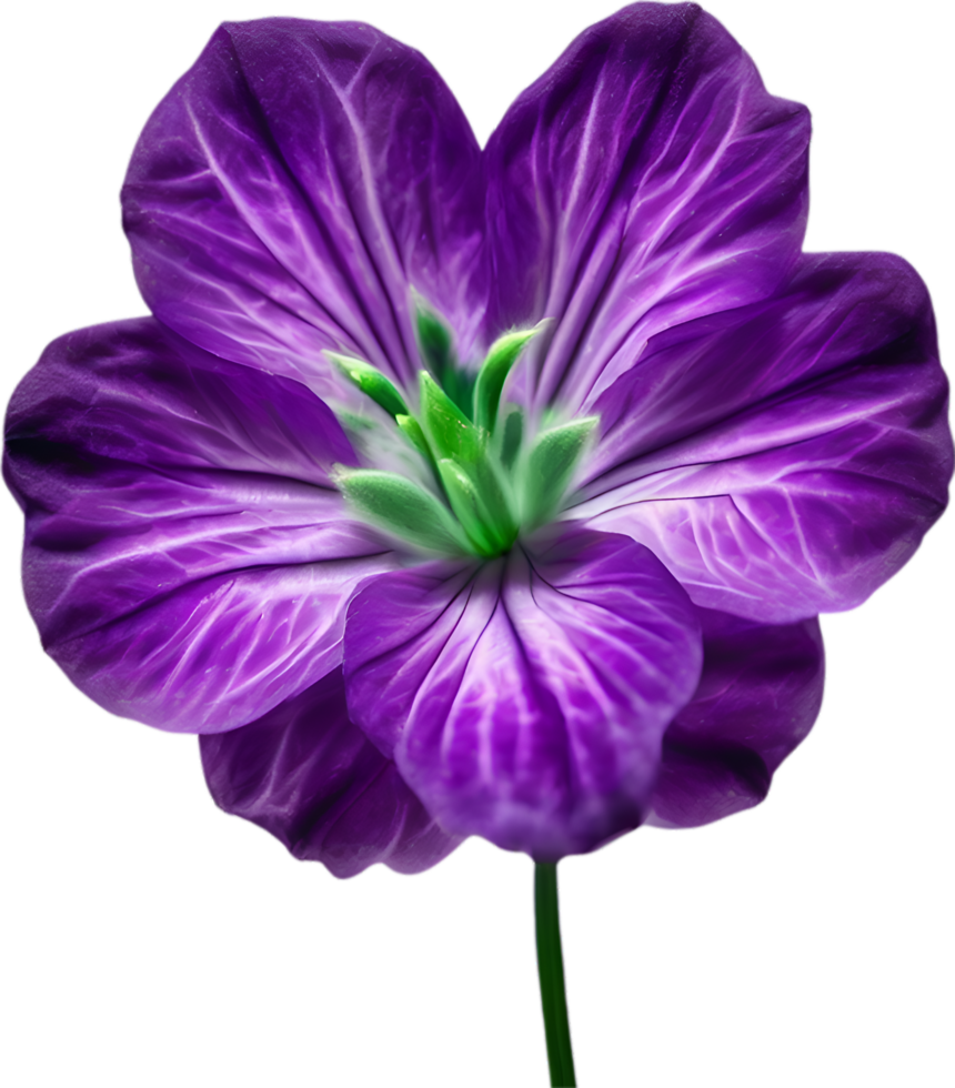 AI generated Violet flower. Close-up glowing translucent violet color flower. png