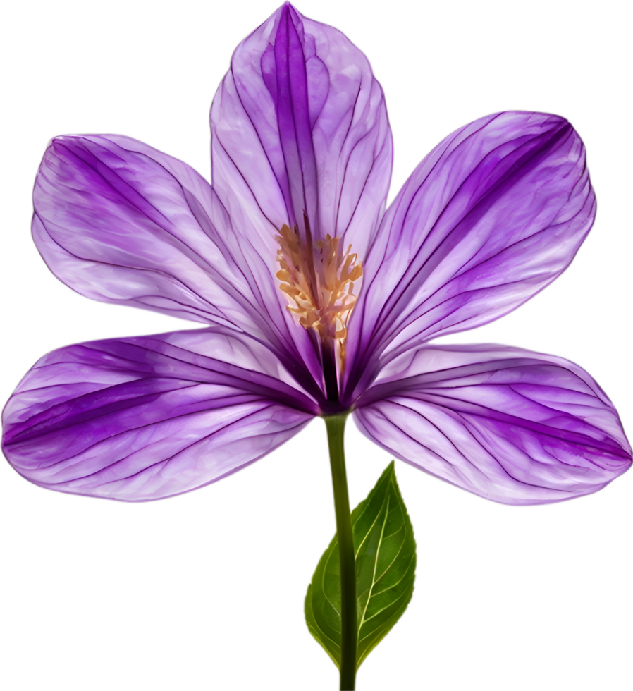 AI generated Violet flower. Close-up glowing translucent violet color flower. png