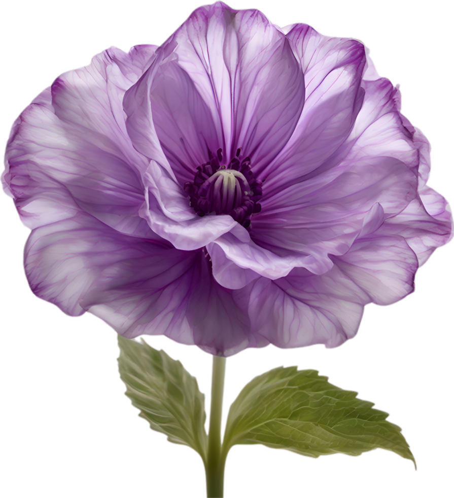 AI generated Violet flower. Close-up glowing translucent violet color flower. png