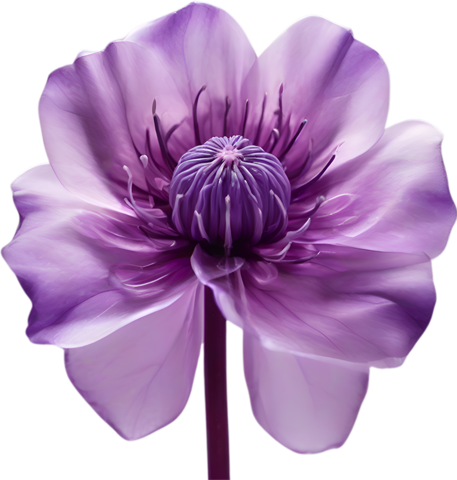 AI generated Violet flower. Close-up glowing translucent violet color flower. png