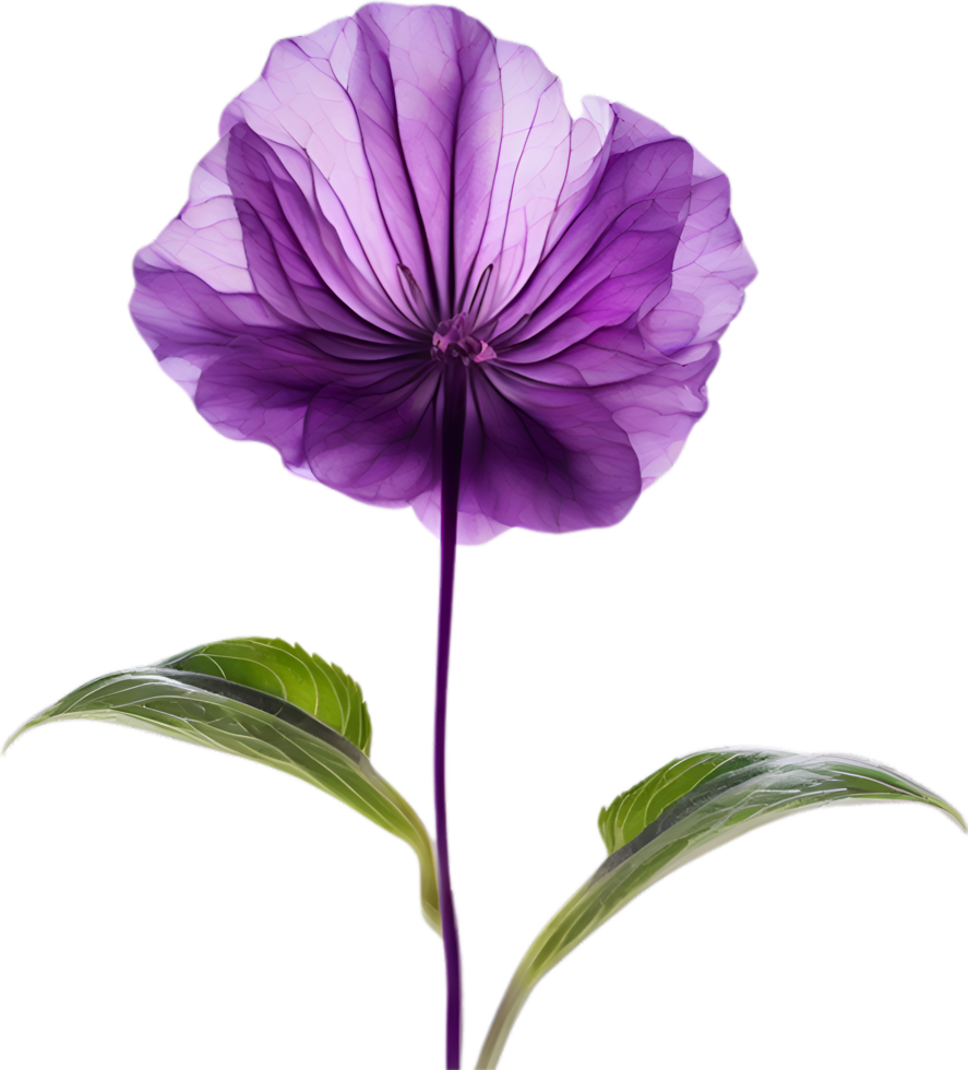 AI generated Violet flower. Close-up glowing translucent violet color flower. png