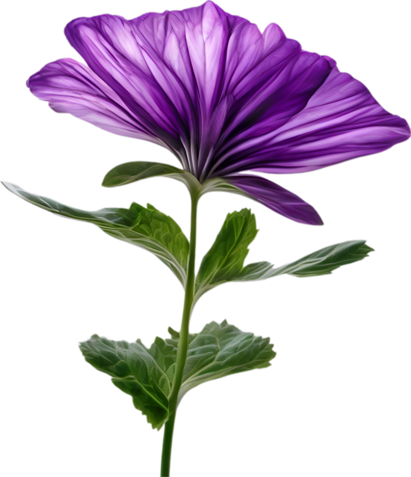 AI generated Violet flower. Close-up glowing translucent violet color flower. png