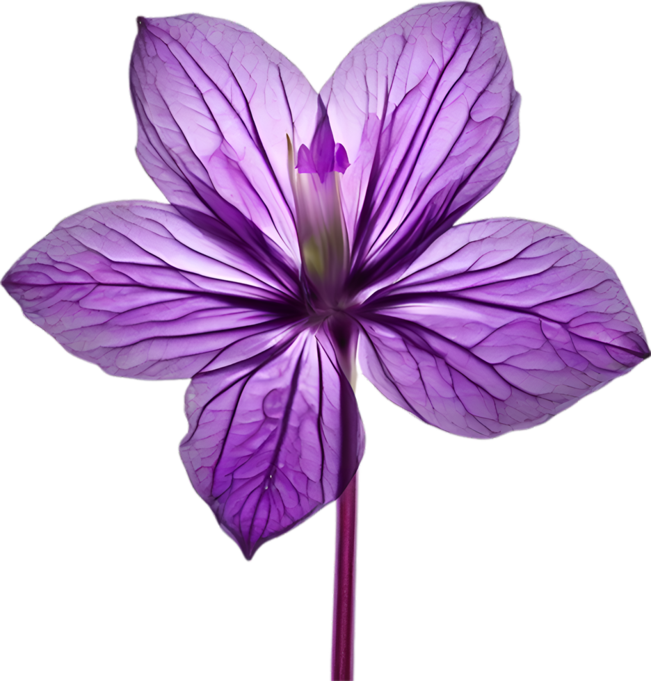 AI generated Violet flower. Close-up glowing translucent violet color flower. png