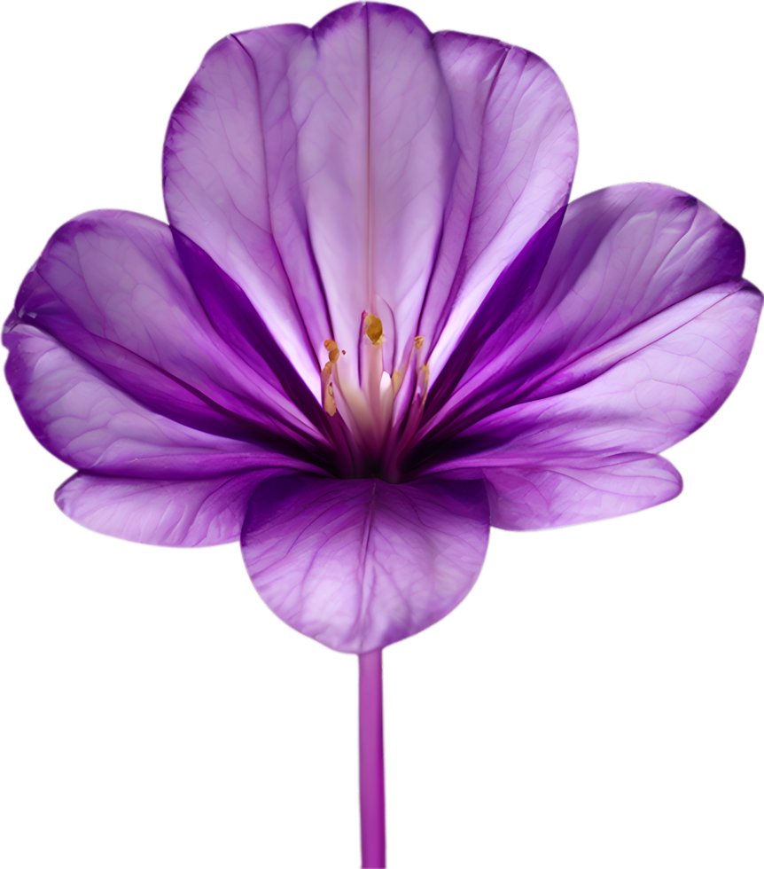 AI generated Violet flower. Close-up glowing translucent violet color flower. png