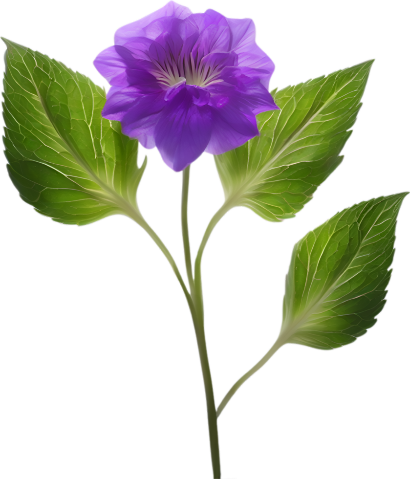 AI generated Violet flower. Close-up glowing translucent violet color flower. png