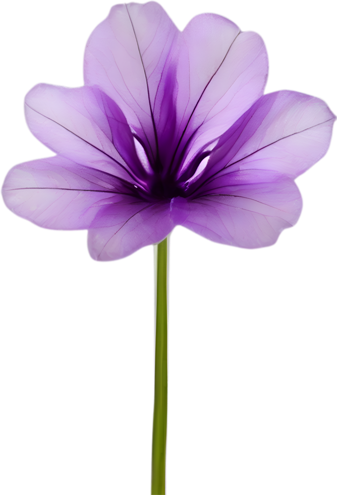 AI generated Violet flower. Close-up glowing translucent violet color flower. png