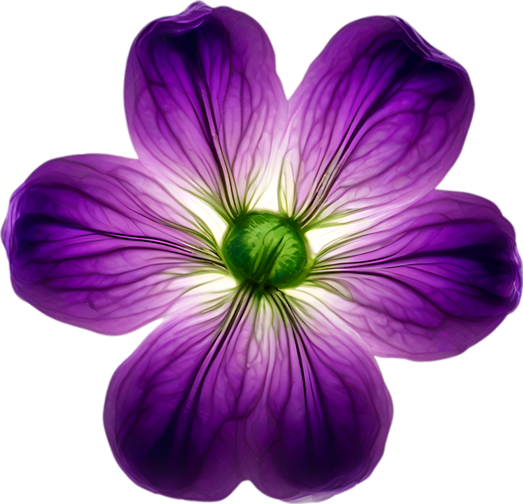 AI generated Violet flower. Close-up glowing translucent violet color flower. png