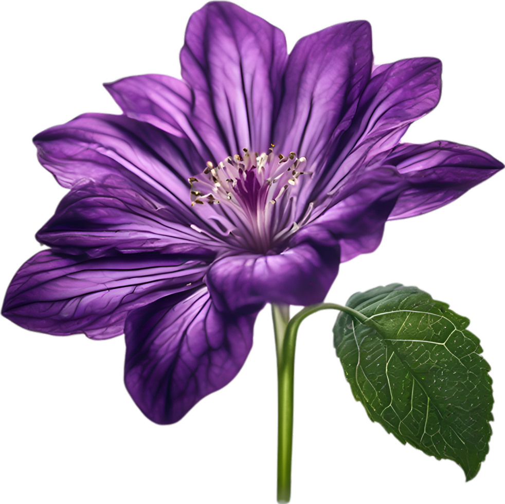 AI generated Violet flower. Close-up glowing translucent violet color flower. png
