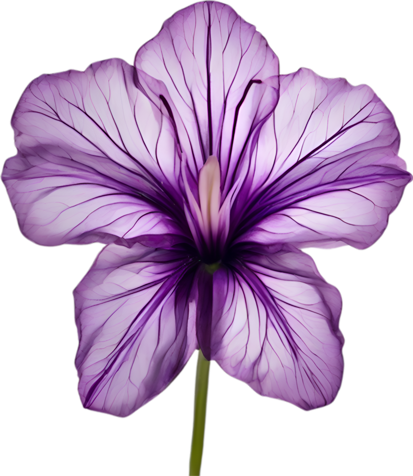 AI generated Violet flower. Close-up glowing translucent violet color flower. png
