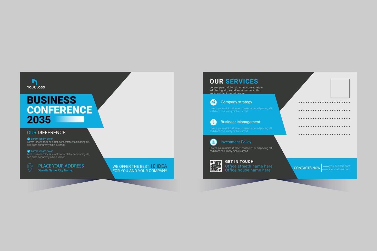 Corporate Business Postcard Template Design, vector