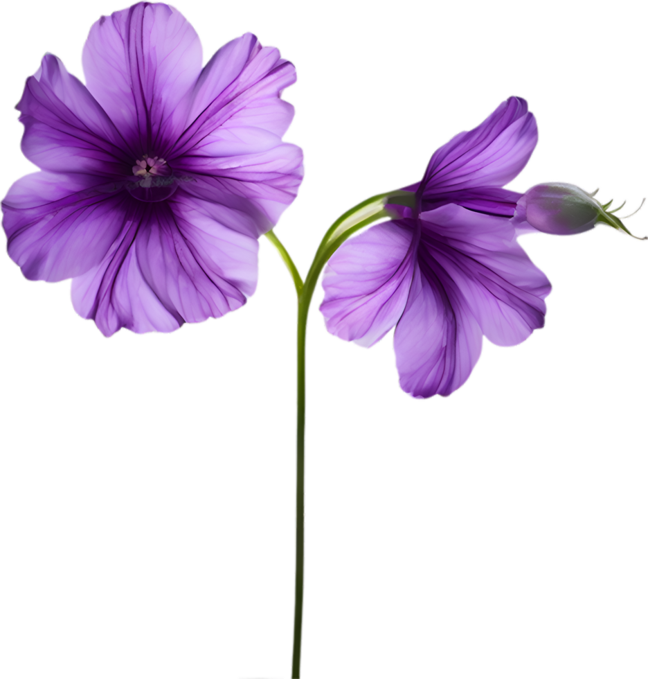 AI generated Violet flower. Close-up glowing translucent violet color flower. png