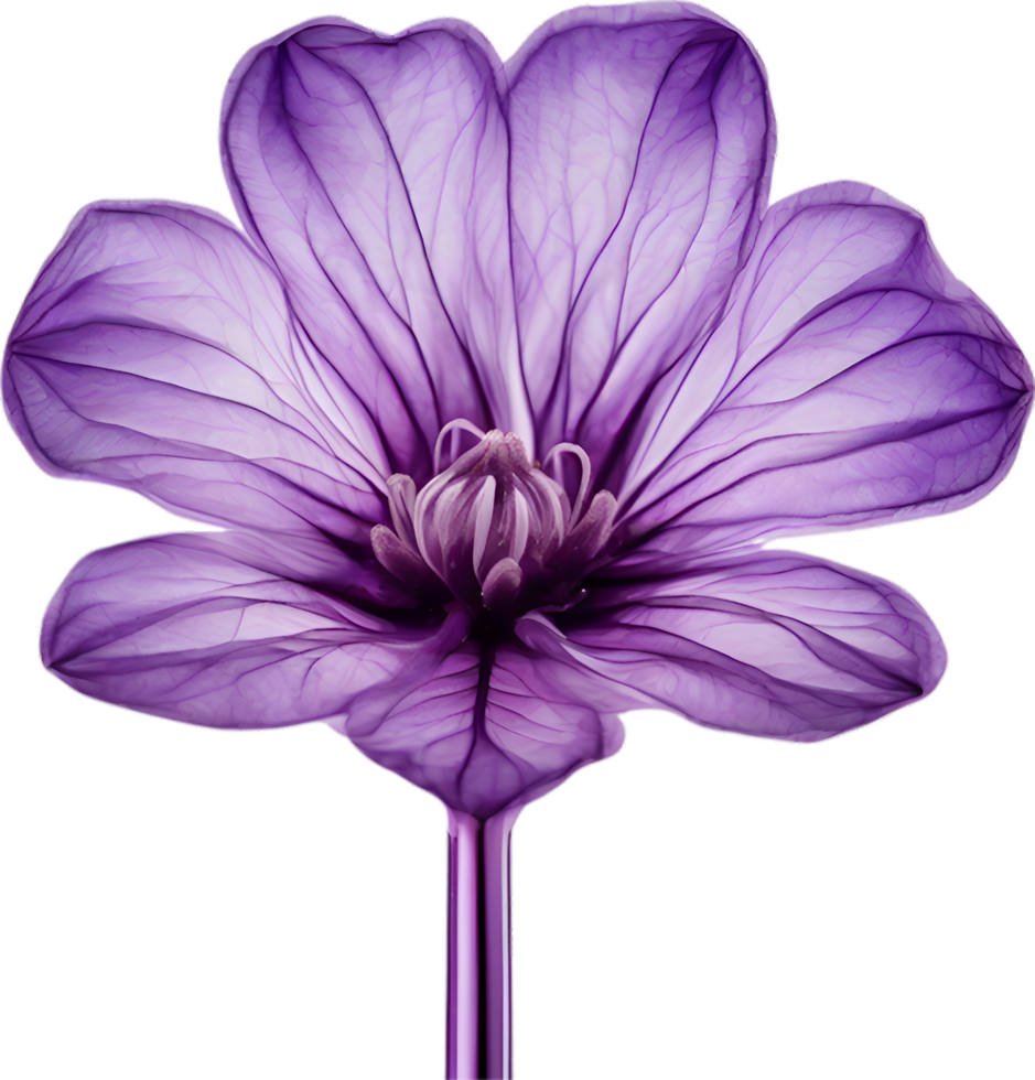 AI generated Violet flower. Close-up glowing translucent violet color flower. png