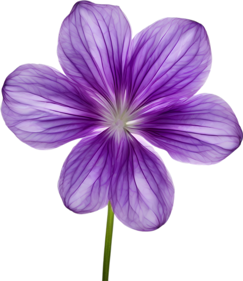 AI generated Violet flower. Close-up glowing translucent violet color flower. png
