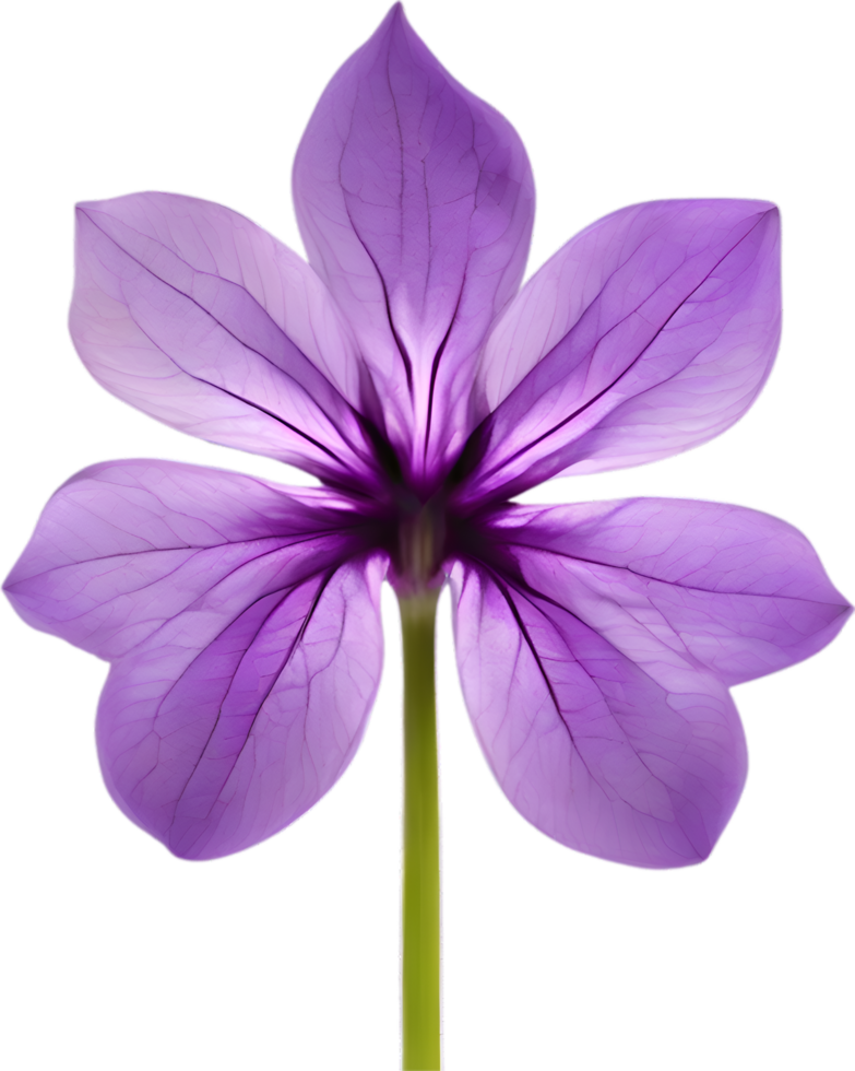 AI generated Violet flower. Close-up glowing translucent violet color flower. png