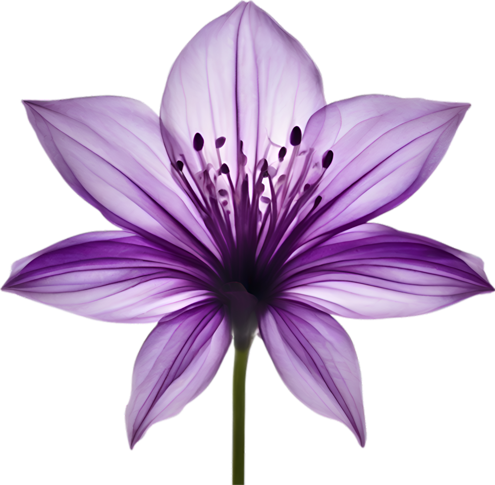 AI generated Violet flower. Close-up glowing translucent violet color flower. png