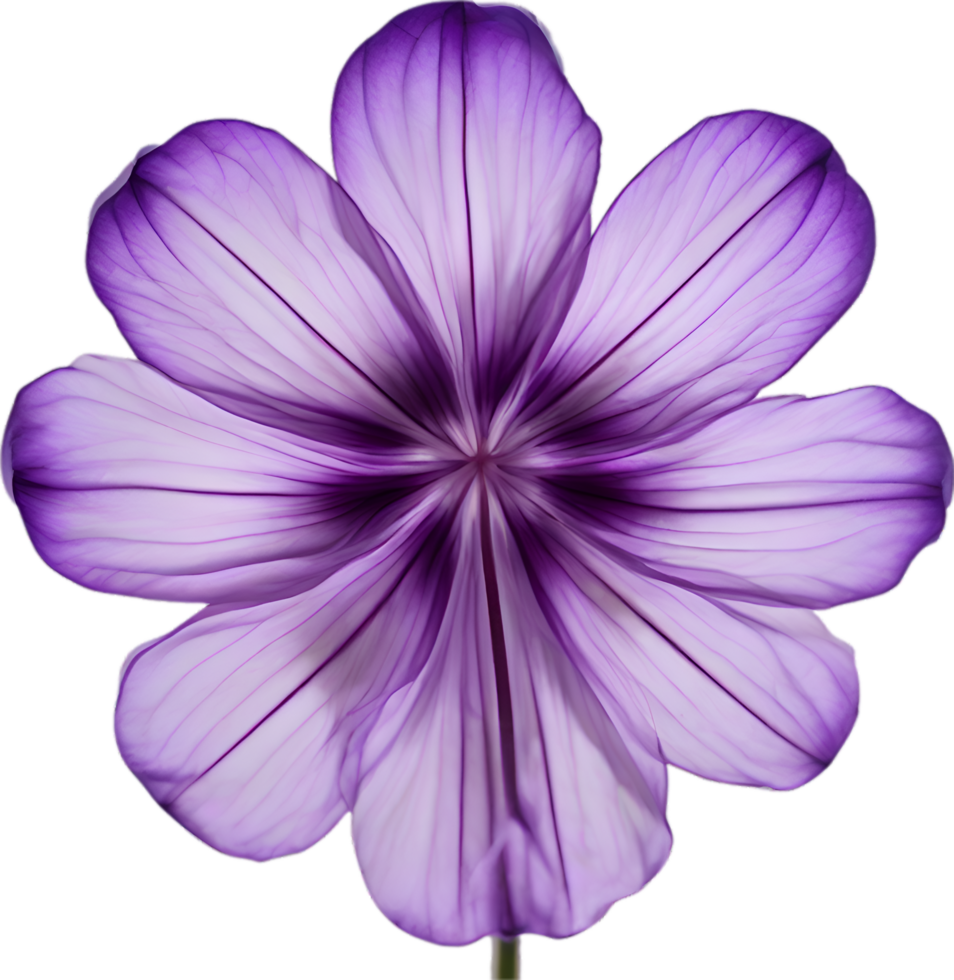 AI generated Violet flower. Close-up glowing translucent violet color flower. png