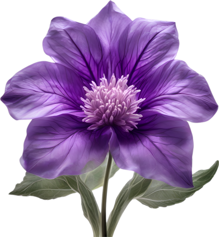 AI generated Violet flower. Close-up glowing translucent violet color flower. png