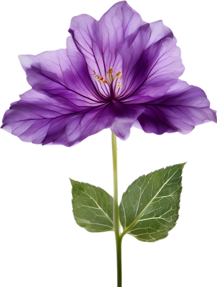 AI generated Violet flower. Close-up glowing translucent violet color flower. png