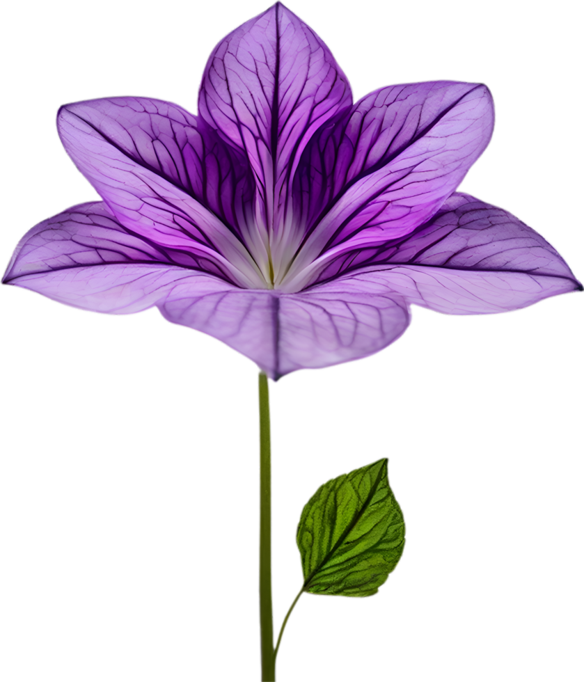 AI generated Violet flower. Close-up glowing translucent violet color flower. png