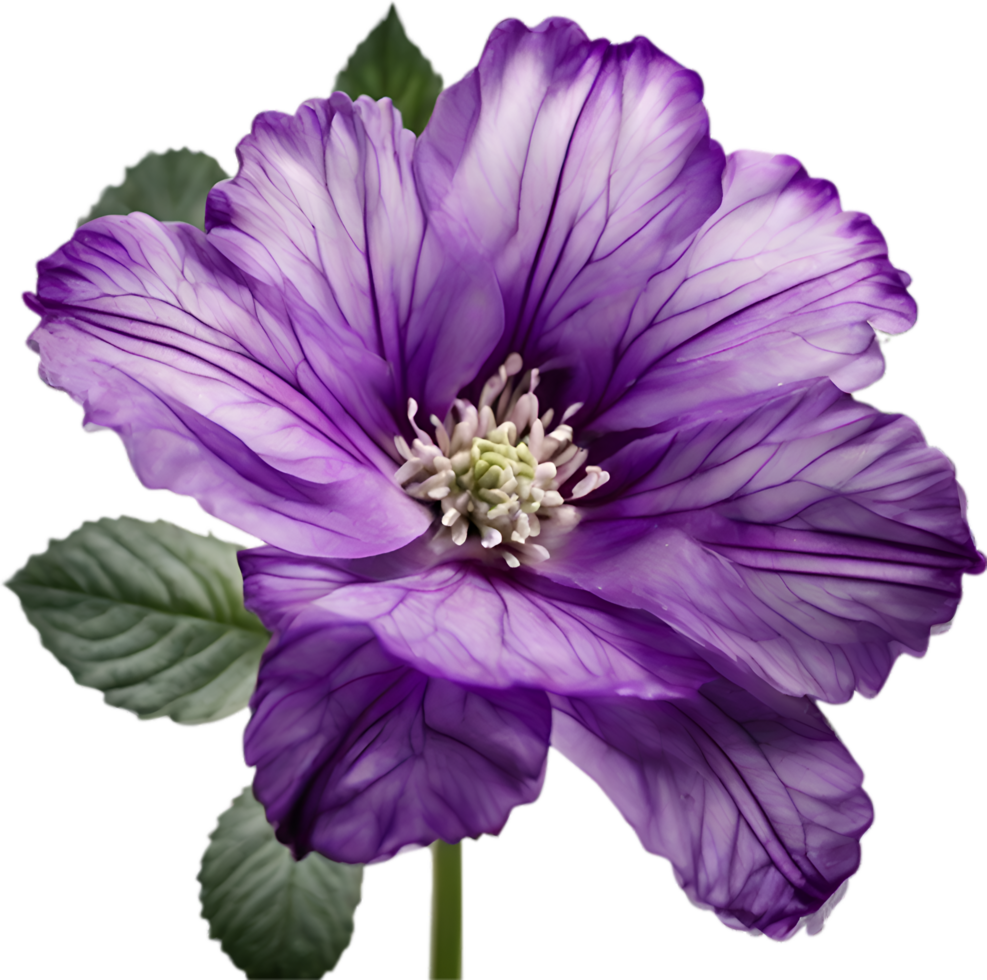 AI generated Violet flower. Close-up glowing translucent violet color flower. png