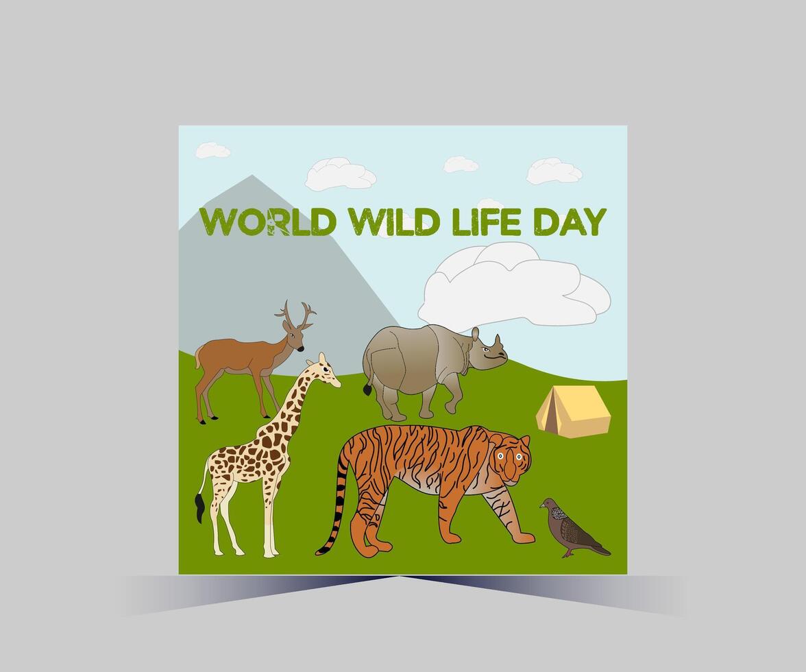 mundo salvaje vida día póster con animales y texto vector