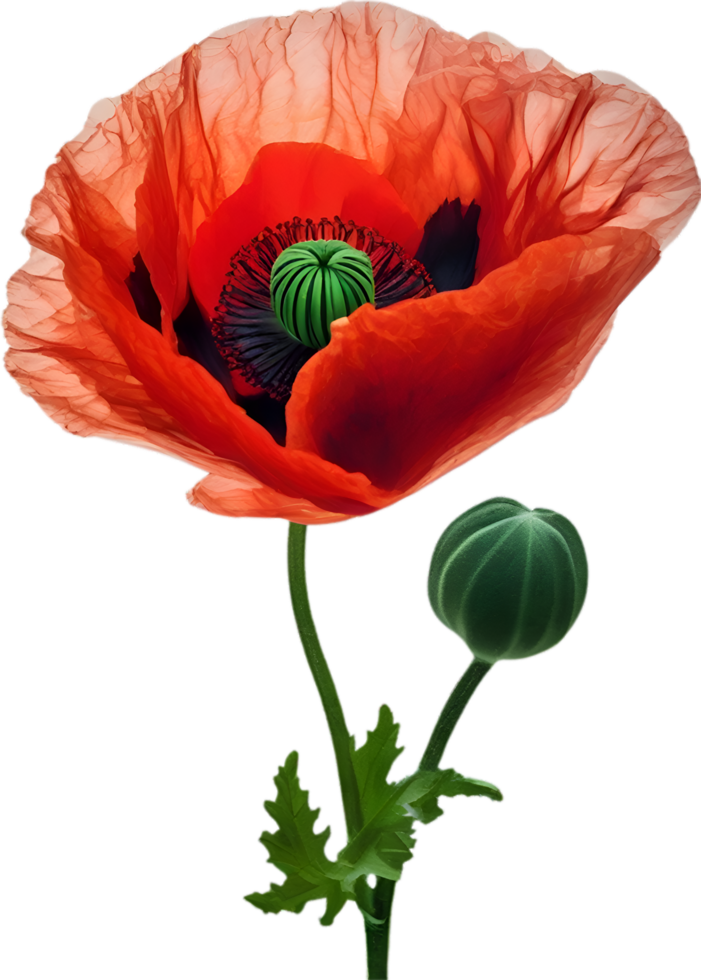 AI generated Poppy flower. Close-up of cute poppy flower. png