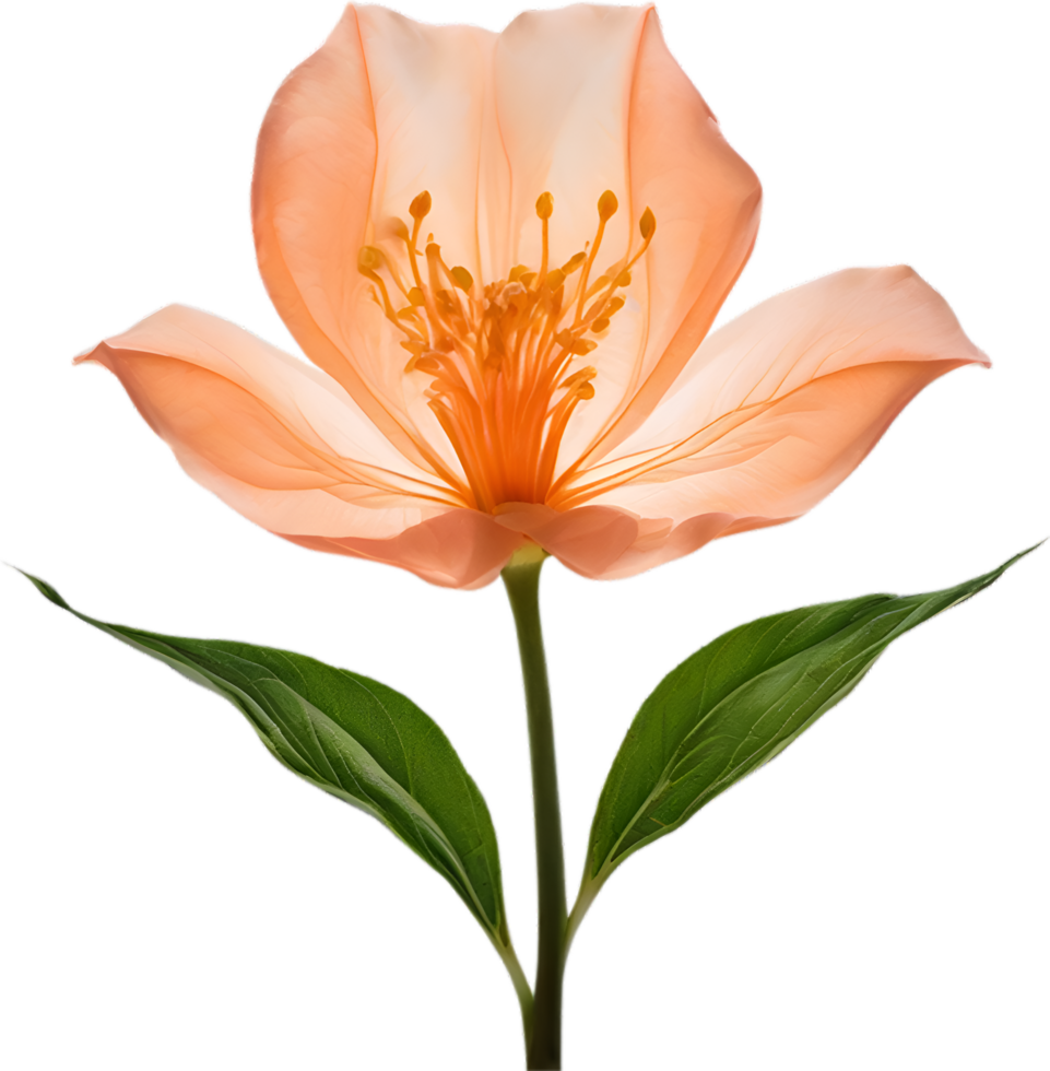 AI generated Peach color flower. Close-up glowing translucent peach color flower. png