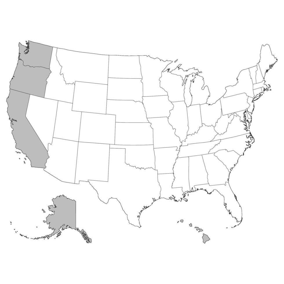 Estados Unidos estados Pacífico regiones mapa. vector