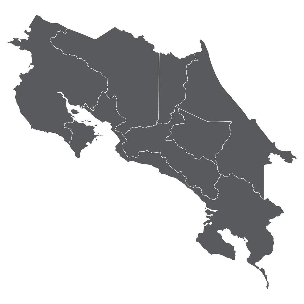 costa rica mapa. mapa de costa rica en administrativo provincias en gris color vector