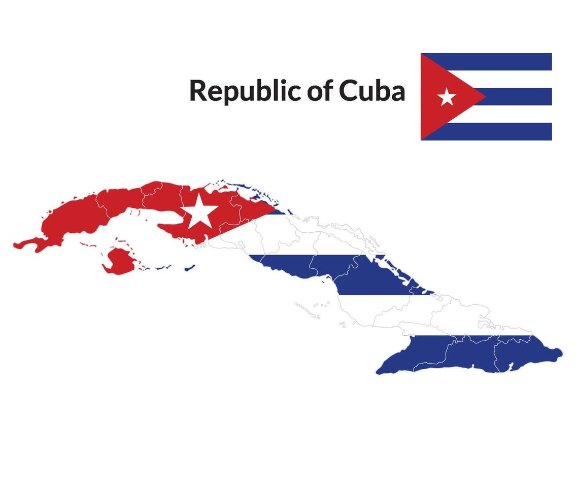 Map of Cuba with national flag of Cuba. vector