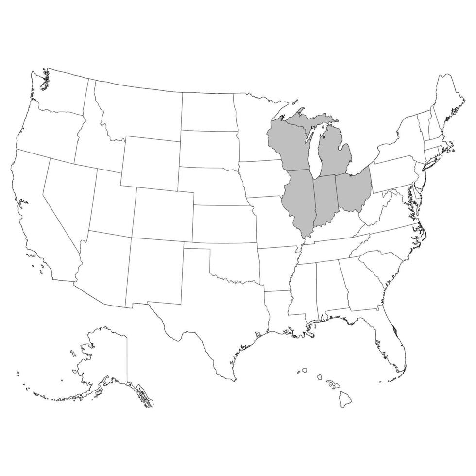 Estados Unidos estados este norte central regiones mapa. vector