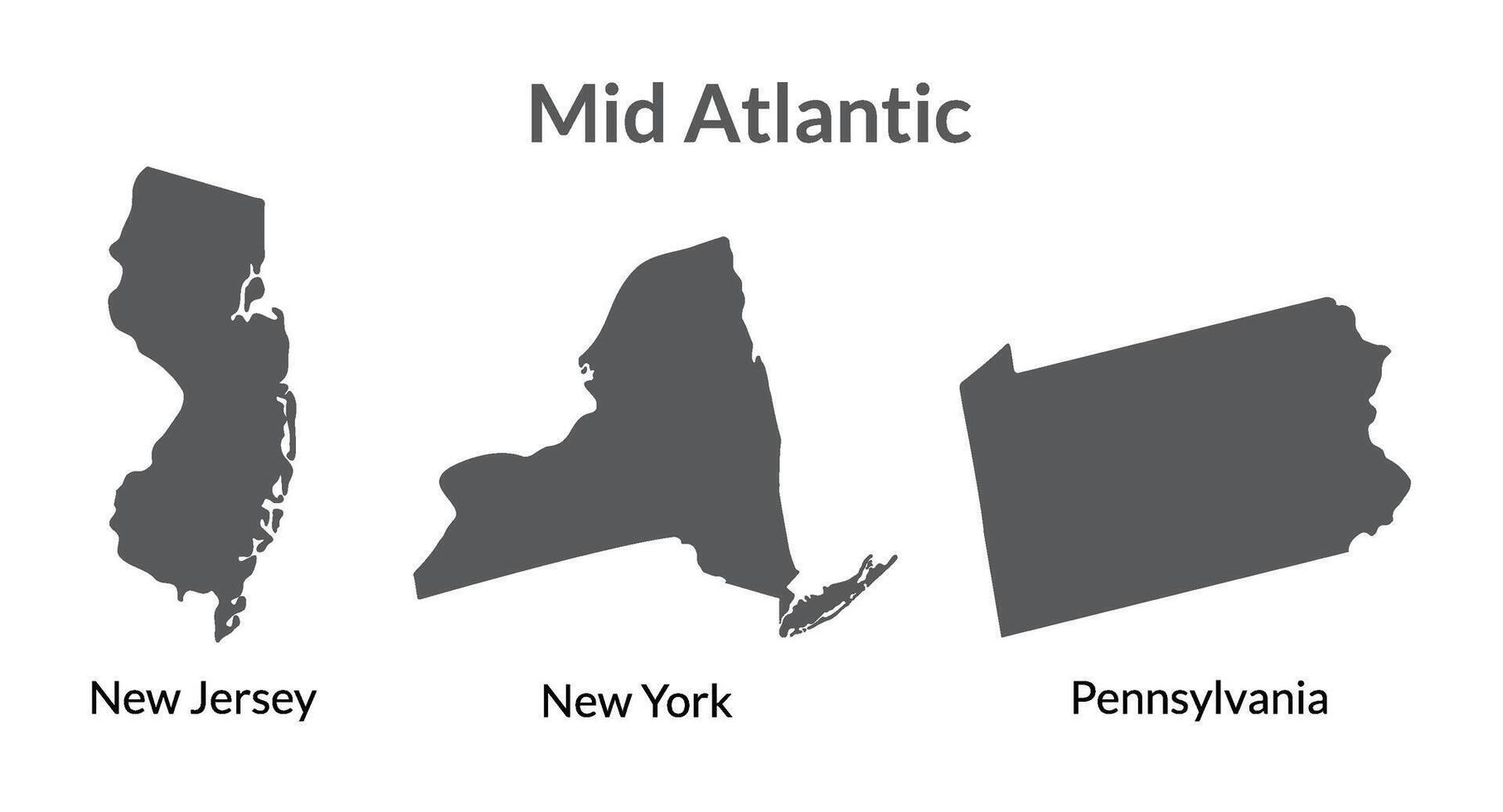 Estados Unidos estados medio atlántico regiones mapa. vector