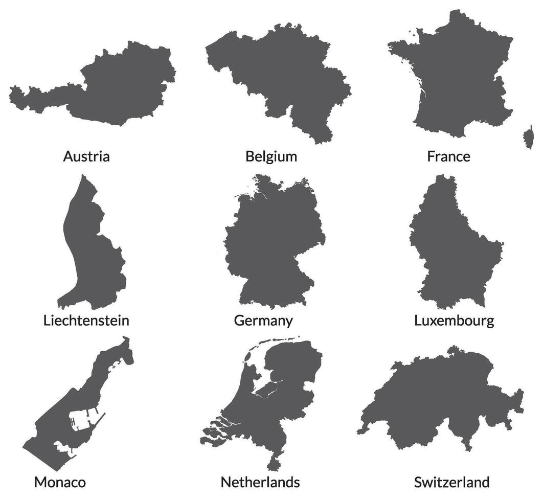 Map of Western Europe collection. European Union map. vector