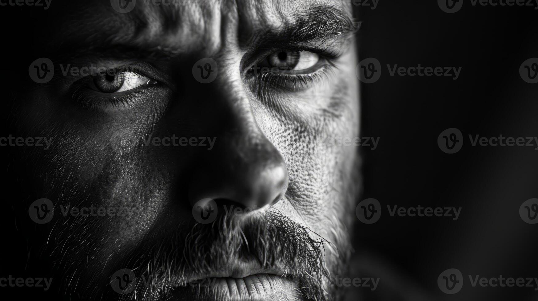 AI generated a grayscale man sadness face on black photo